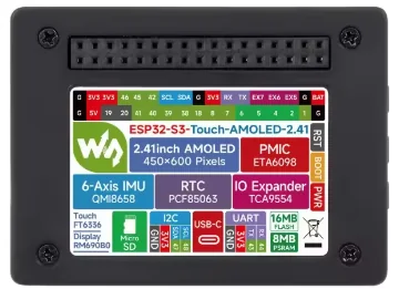 ESP32-S3 Touch-AMOLED Modul Rückseite mit Pinout